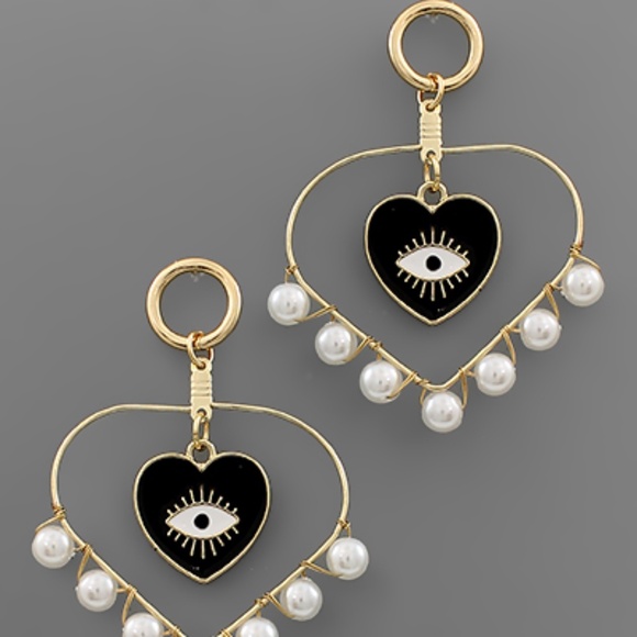 Evil Eye Heart Earrings - Picture 1 of 2